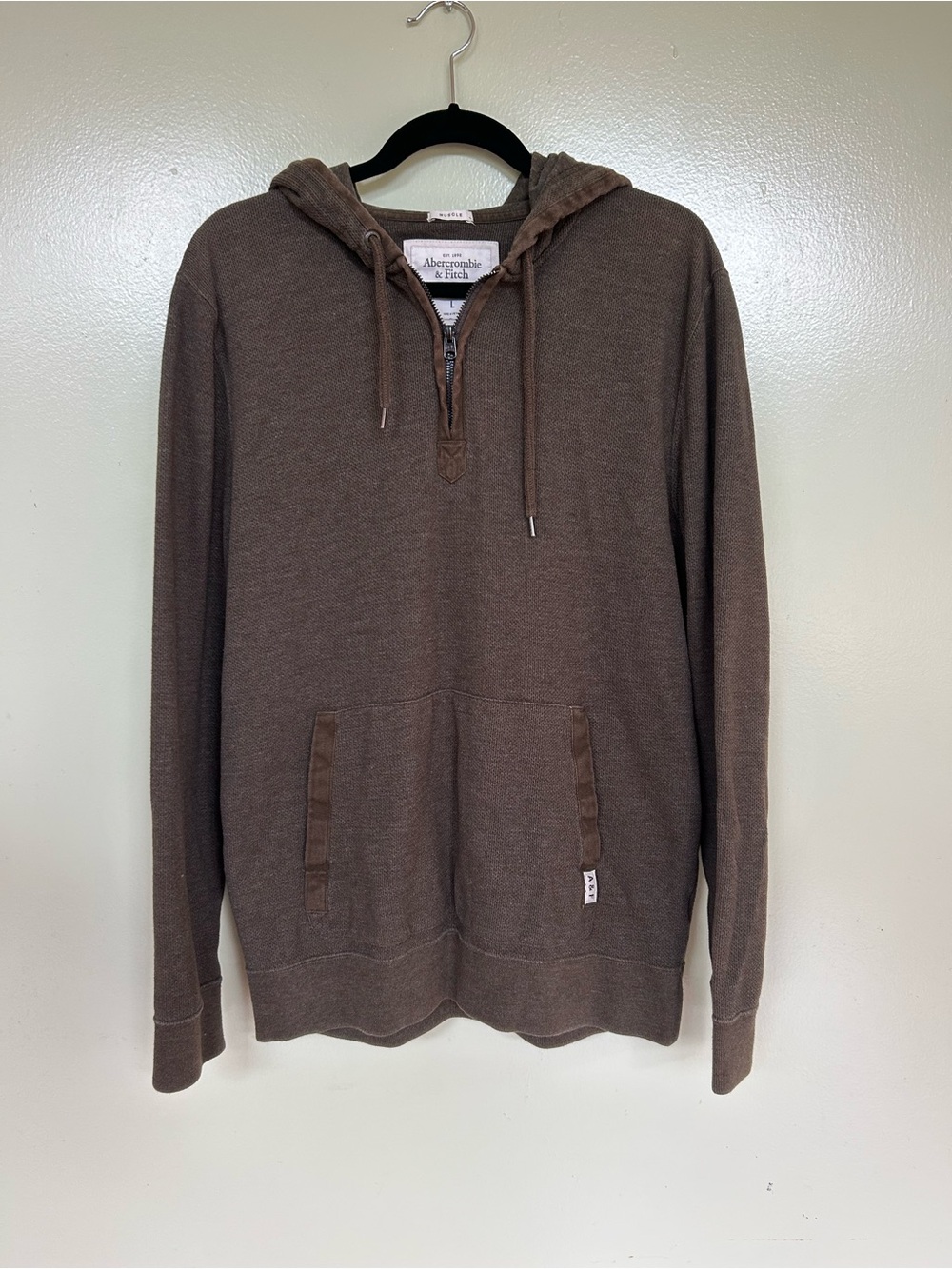 Abercrombie & Fitch Brown Hooded Quarter-Zip Pullover Sweater